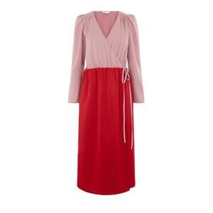 NWT Warehouse Pink & Red Midi Two Tone Wrap Dress